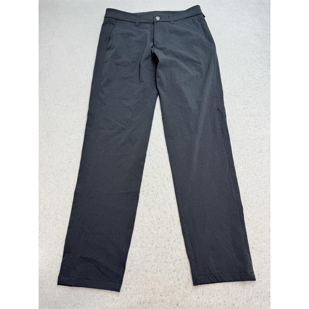 Lululemon Commission Pants Mens 30x29 Gray Check Slim Stretch Zip Pocket Chino